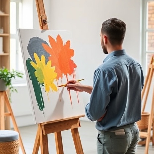 person painting on canvas