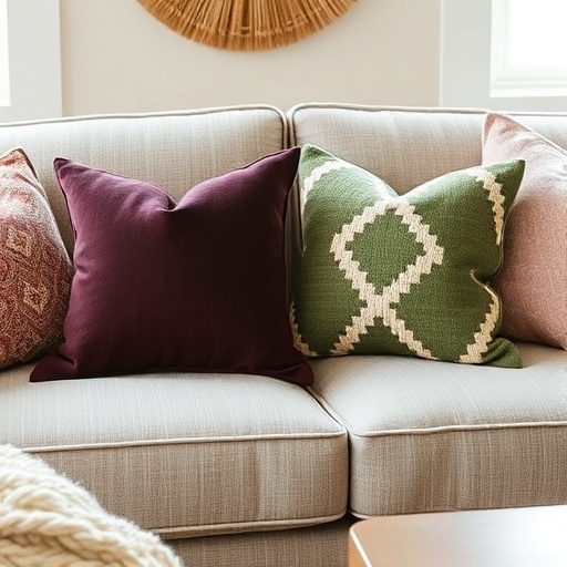sofa with decorative throw pillows