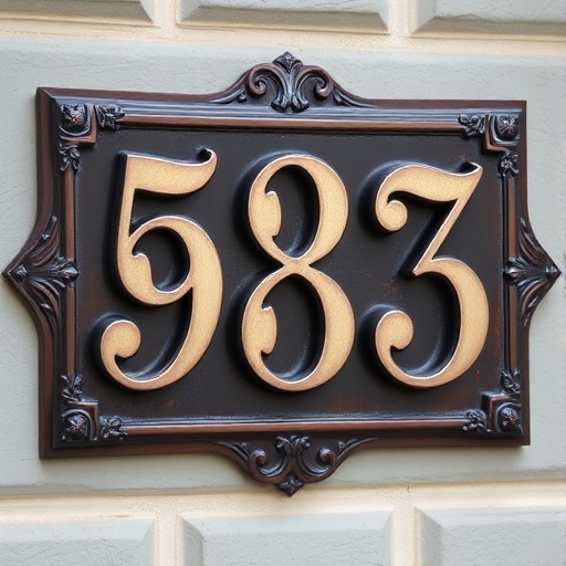 metal house numbers on decorative plaque