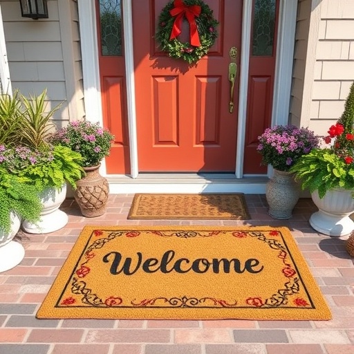 decorative welcome mat at home entrance