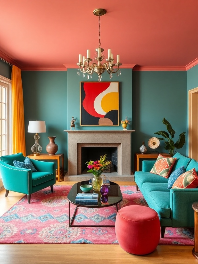 living room with bold colors