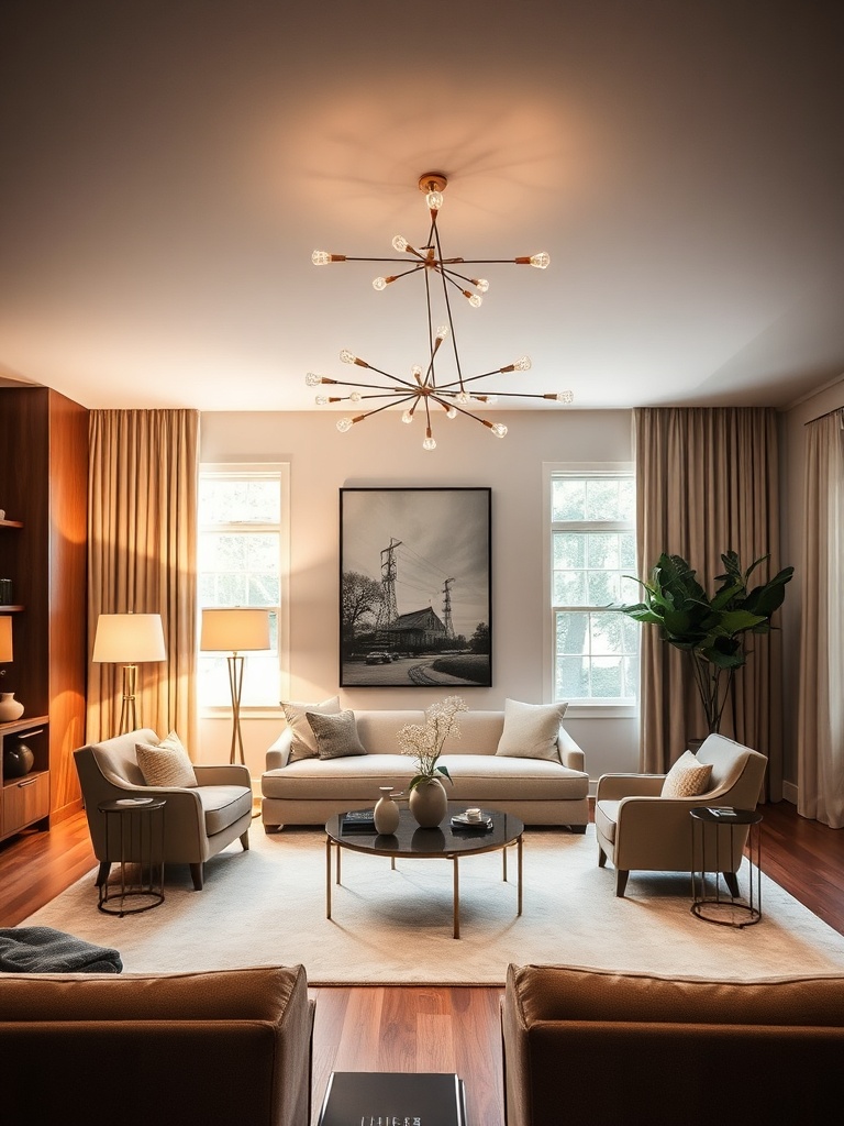living room with creative lighting