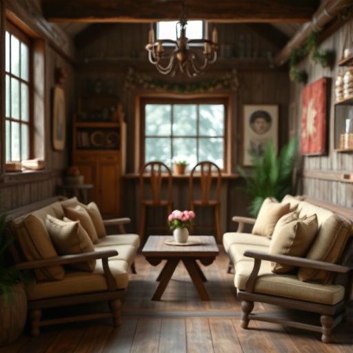 cozy seating area in rustic decor