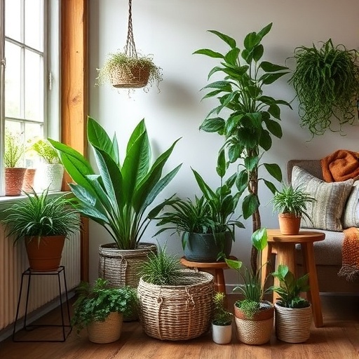indoor plants in rustic decor