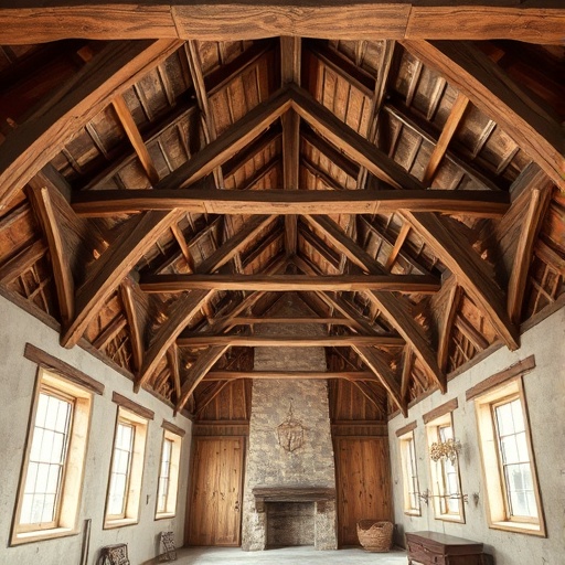 exposed wooden beams in a room