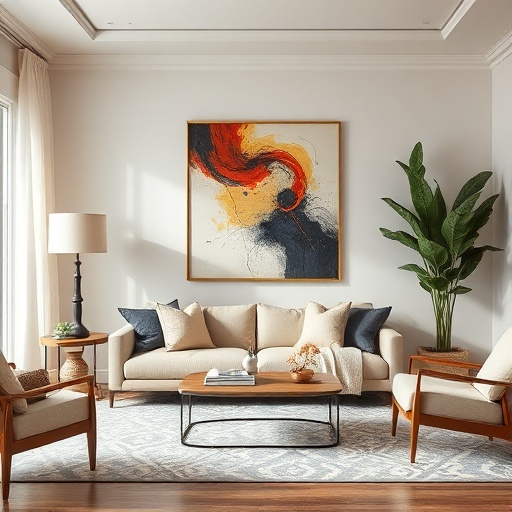 living room with art as focal point