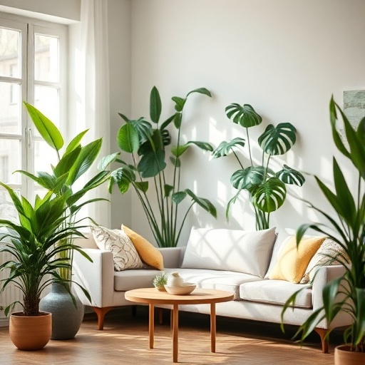 living room with indoor plants
