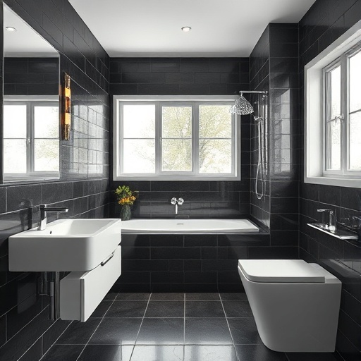 luxurious bathroom with dark decor
