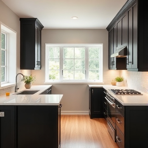 modern kitchen with dark cabinets