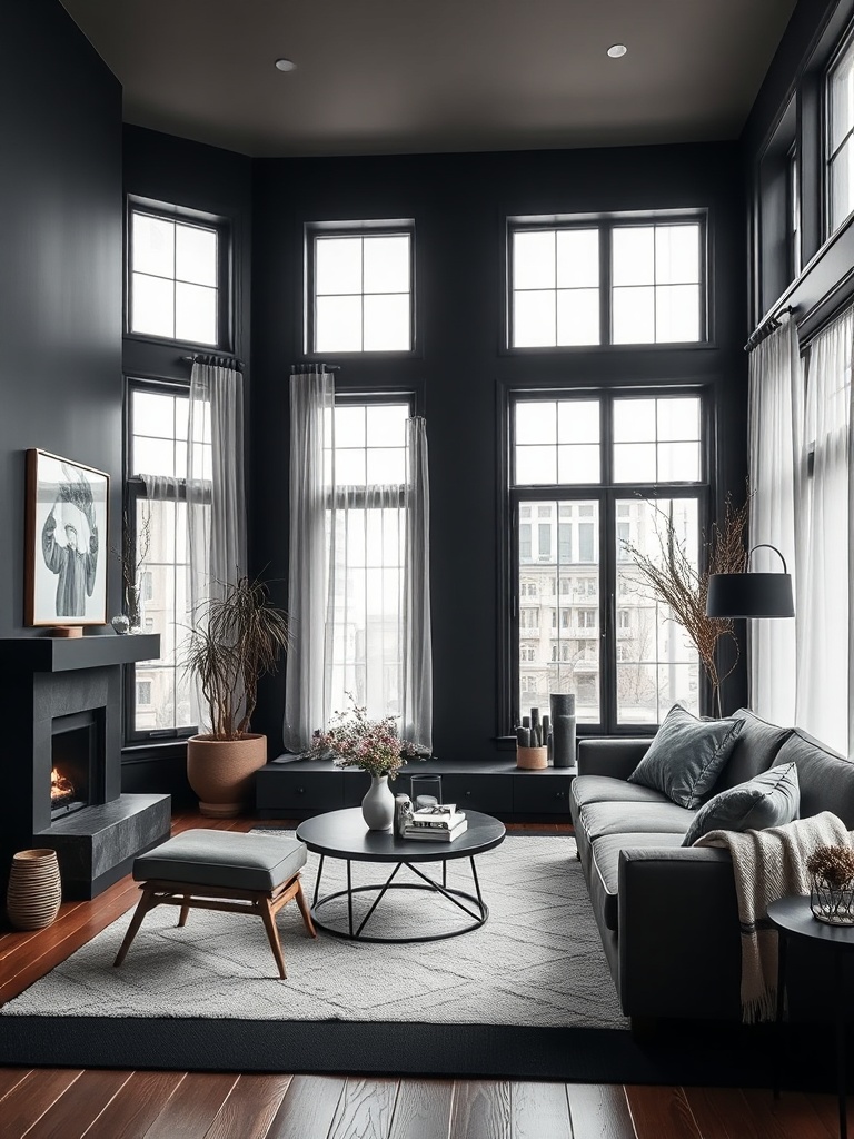 cozy living room with dark decor