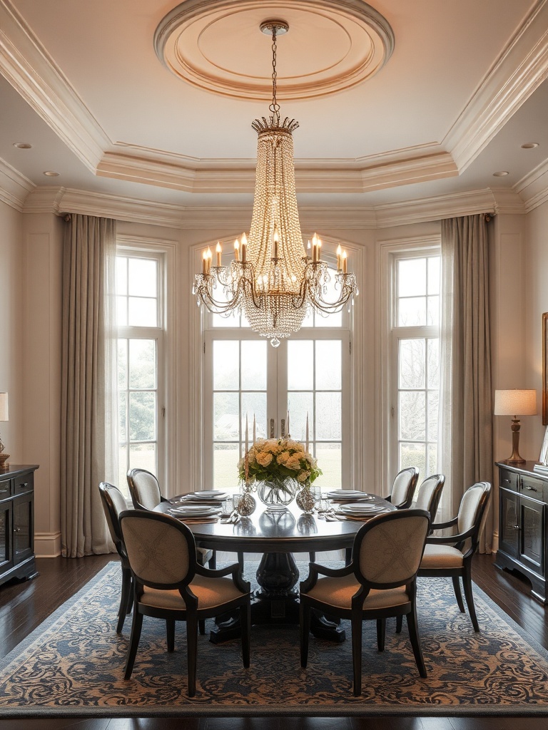 dining room with statement lighting