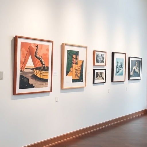 gallery wall with framed artworks