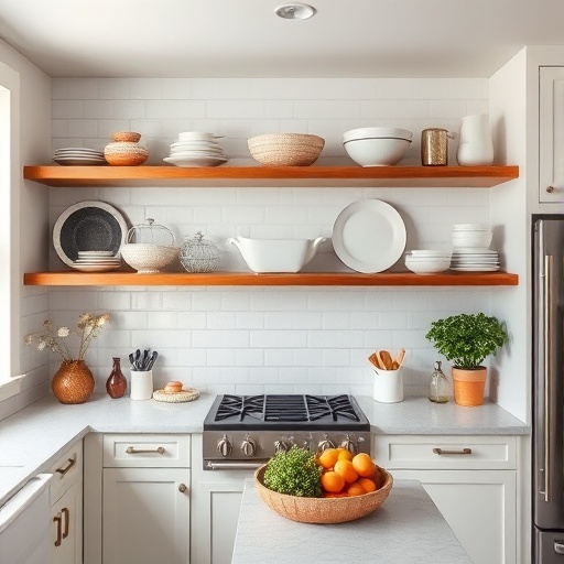 kitchen with open shelving