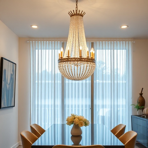 modern dining room with a stylish chandelier