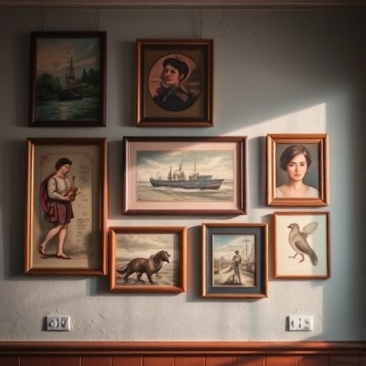 gallery wall with vintage artwork