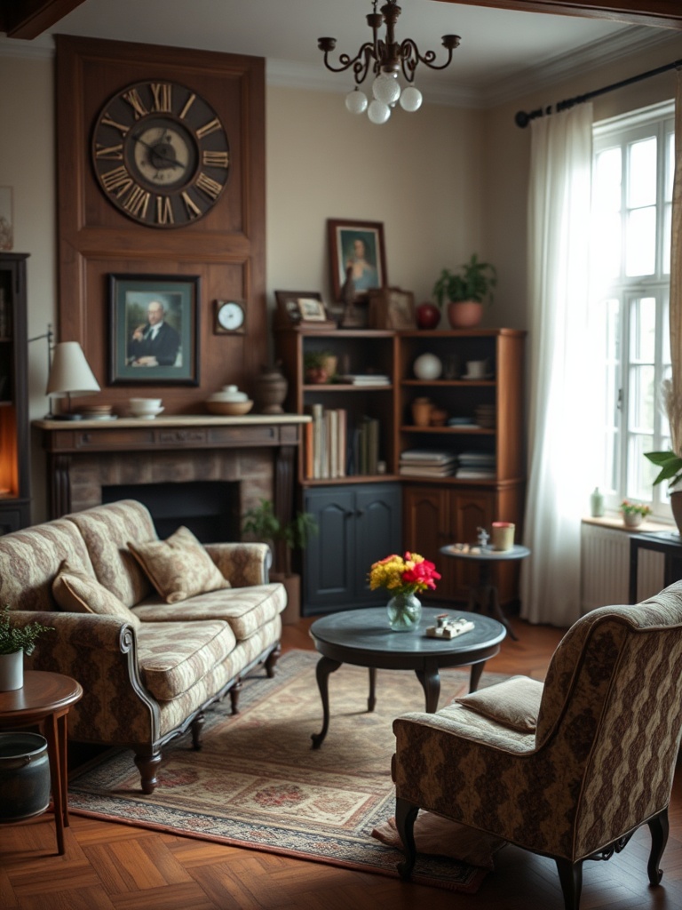cozy living room with vintage furniture