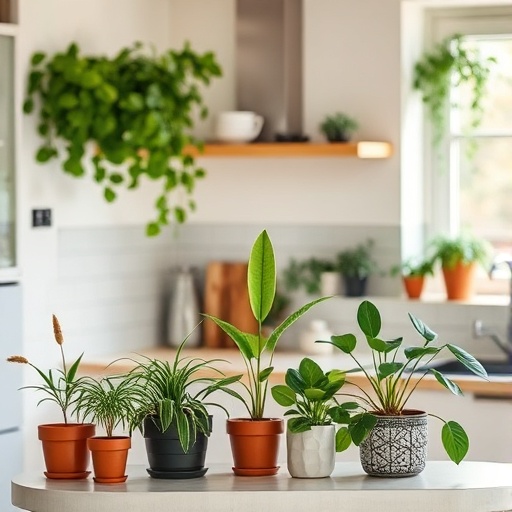 kitchen with indoor plants for decoration