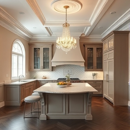 kitchen with a chandelier for statement lighting