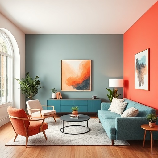 room with bold coral accent wall