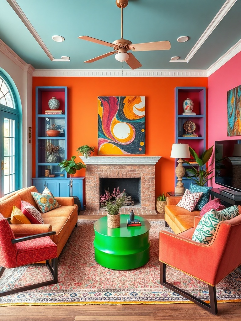 vibrant living room with colorful decor