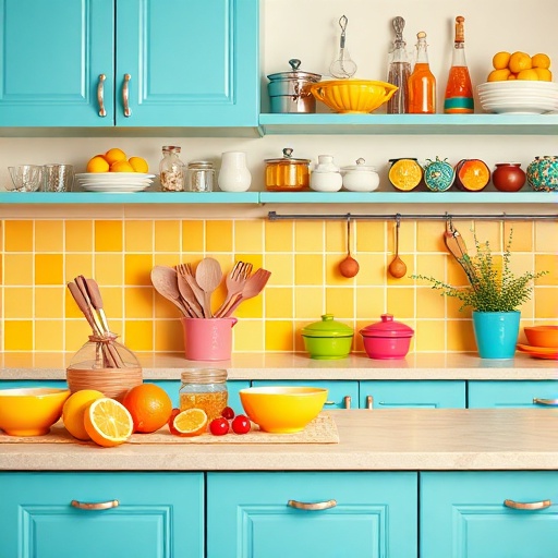 bright kitchen with colorful accessories