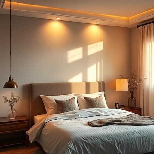 bedroom with layered lighting