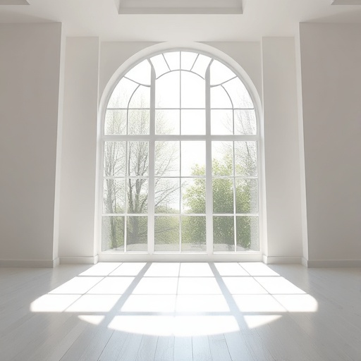 Room filled with natural light from large windows