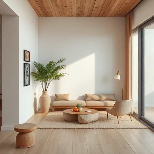 Room featuring neutral colors and wooden elements