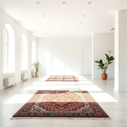 Open floor plan showcasing defined spaces with rugs