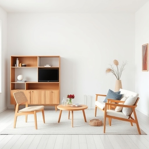 Minimalist furniture with clean lines and natural materials
