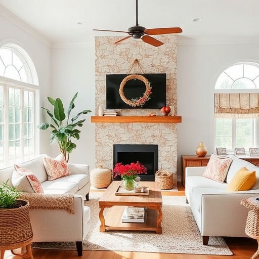 Living space with seasonal decor changes