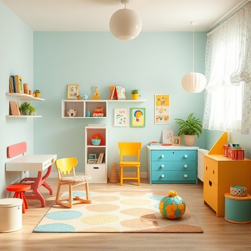 colorful kids room with fun furniture