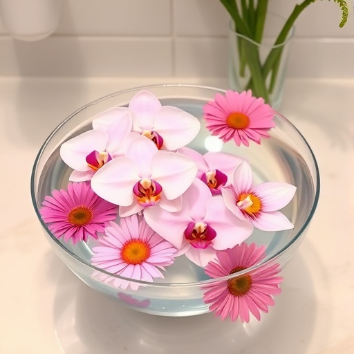 floating flower display in bathroom