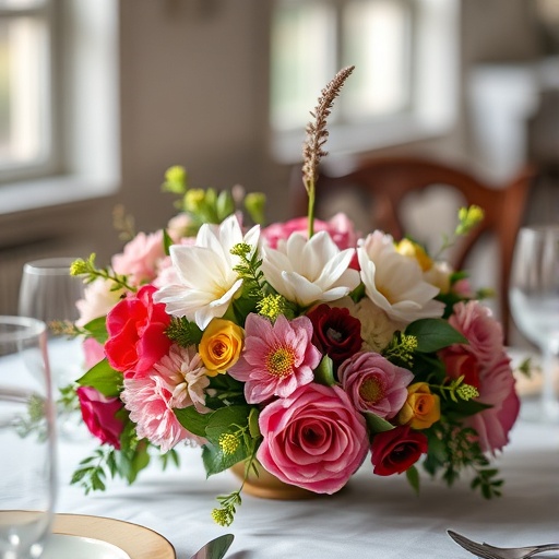 floral centerpiece on dining table