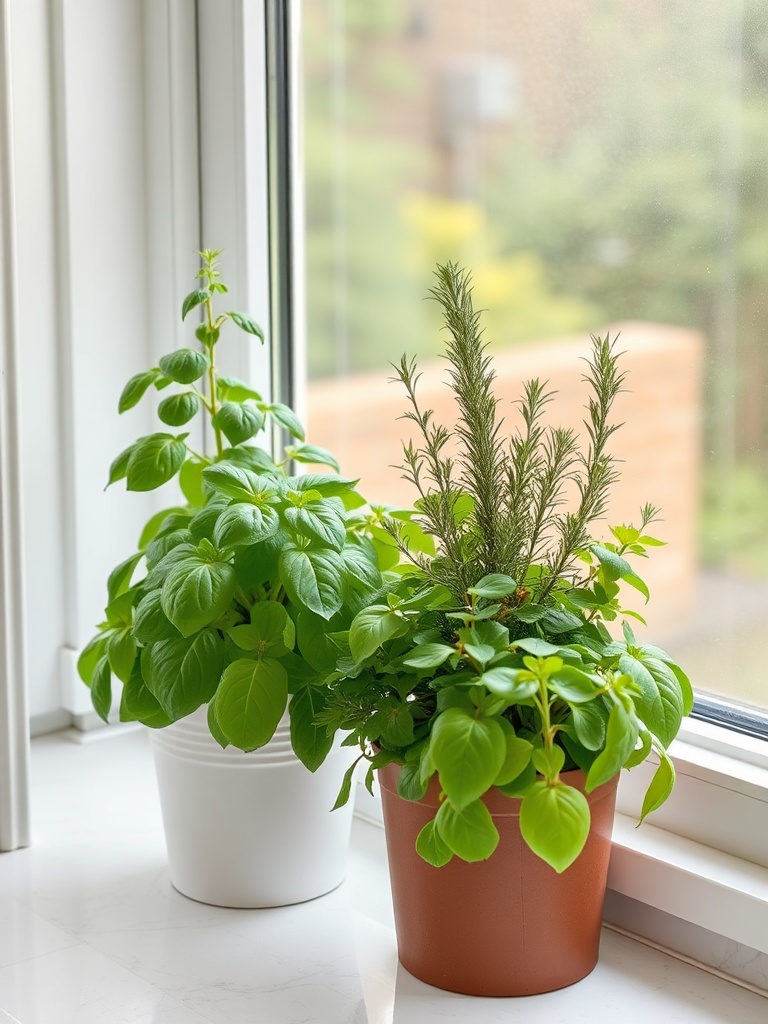 potted herbs in kitchen