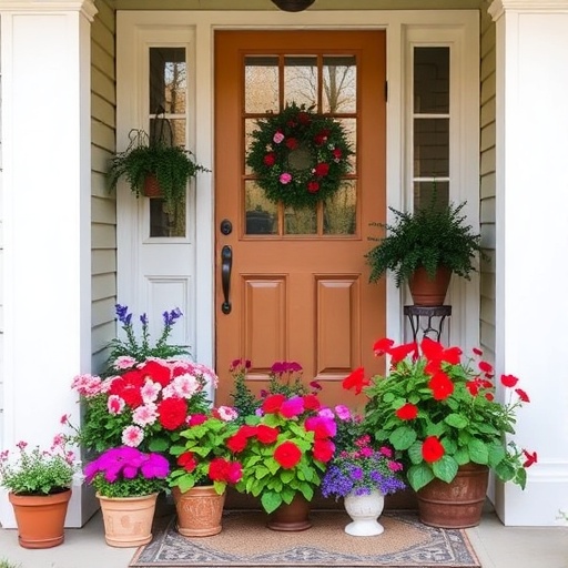 potted flowers in entryway