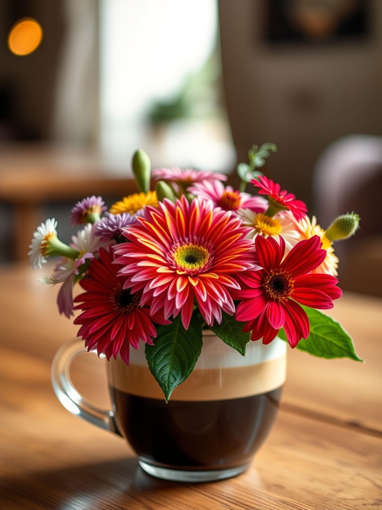 vibrant flower arrangement on coffee table