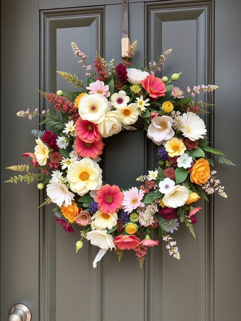 welcoming floral wreath on door