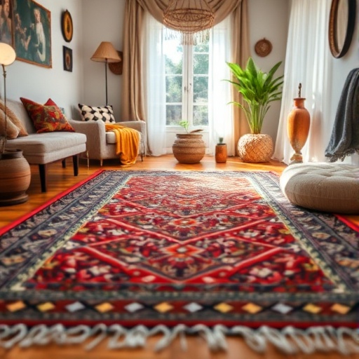 Patterned rug in bohemian decor