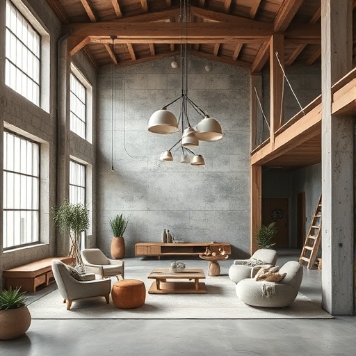 industrial minimalist decor with raw materials