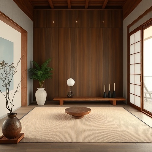 Japanese Zen minimalist space with natural decor