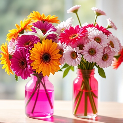 vibrant vases with fresh flowers