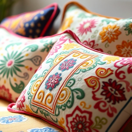 colorful embroidered pillows
