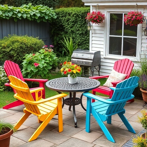 colorful outdoor furniture in a garden
