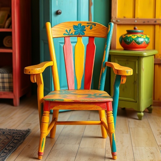 brightly painted wooden chair