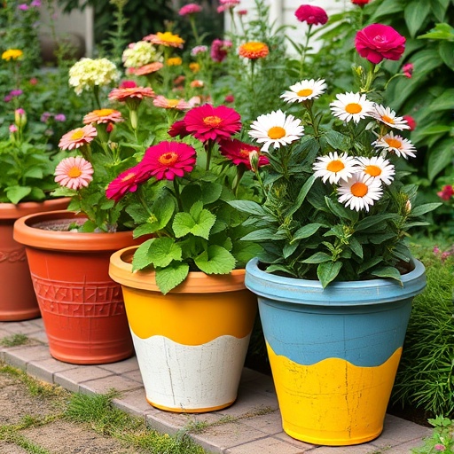 brightly painted terracotta pots