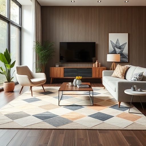 geometric area rug in a living room