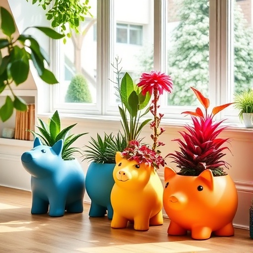 animal-shaped planters with plants