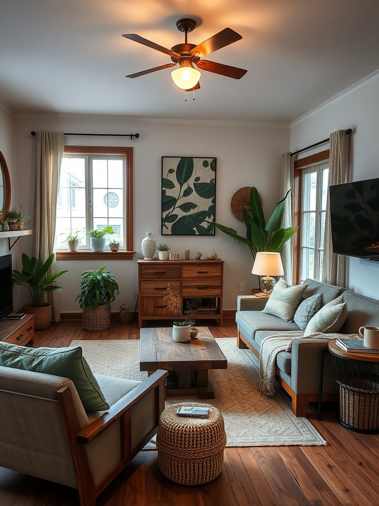 living room with reclaimed wood furniture