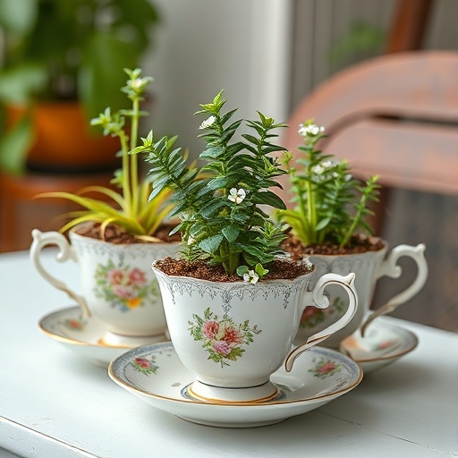 teacups used as plant holders